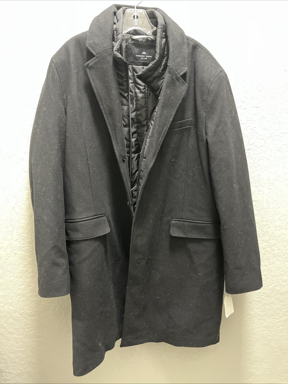 Andrew Marc NY Men Large Sheffield Wool Coat-Mid and Full Length Black Insulated